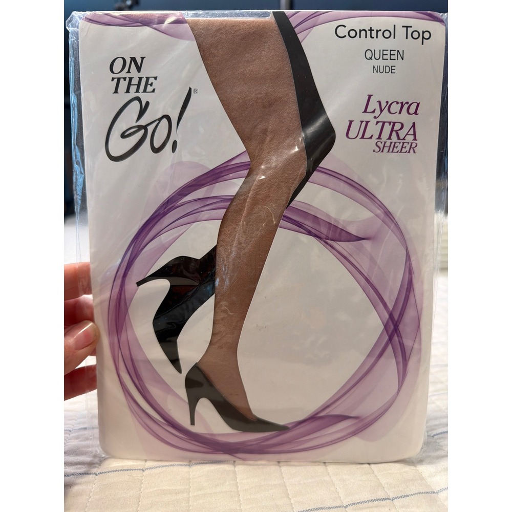 On The Go Lycra Ultra Sheer Control Top Pantyhose Nude Queen Size Hosiery NEW